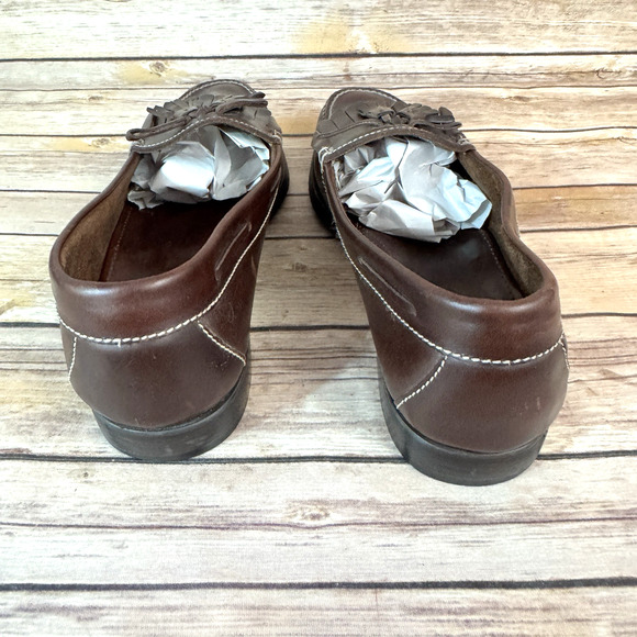 Cole Haan Mens Brown Leather Slip On Fringed Tassled Preppy Loafer Shoes 10.5D - Picture 6 of 7